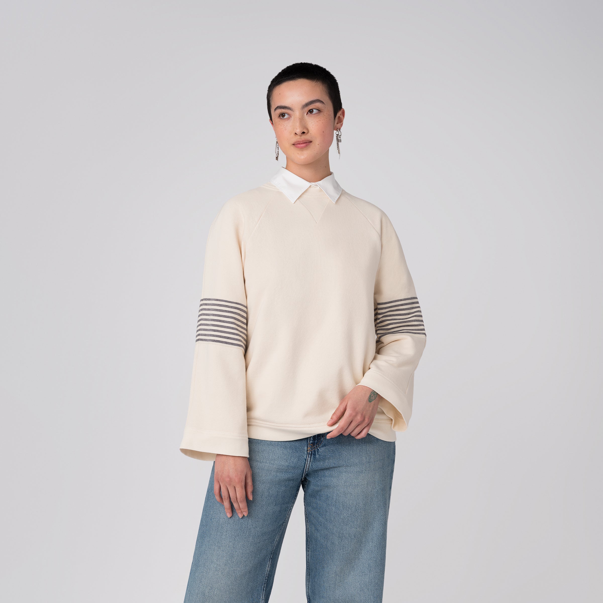Beige 100% Cotton Crewneck